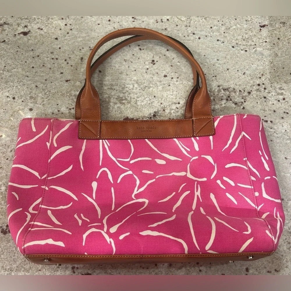 Funky spring Easter Pink floral Kate spade tote handbag purse beach bag